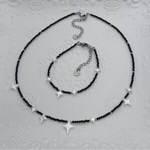 26X27 Handmade Black Spaniel MOP Star Necklace Bracelet Set